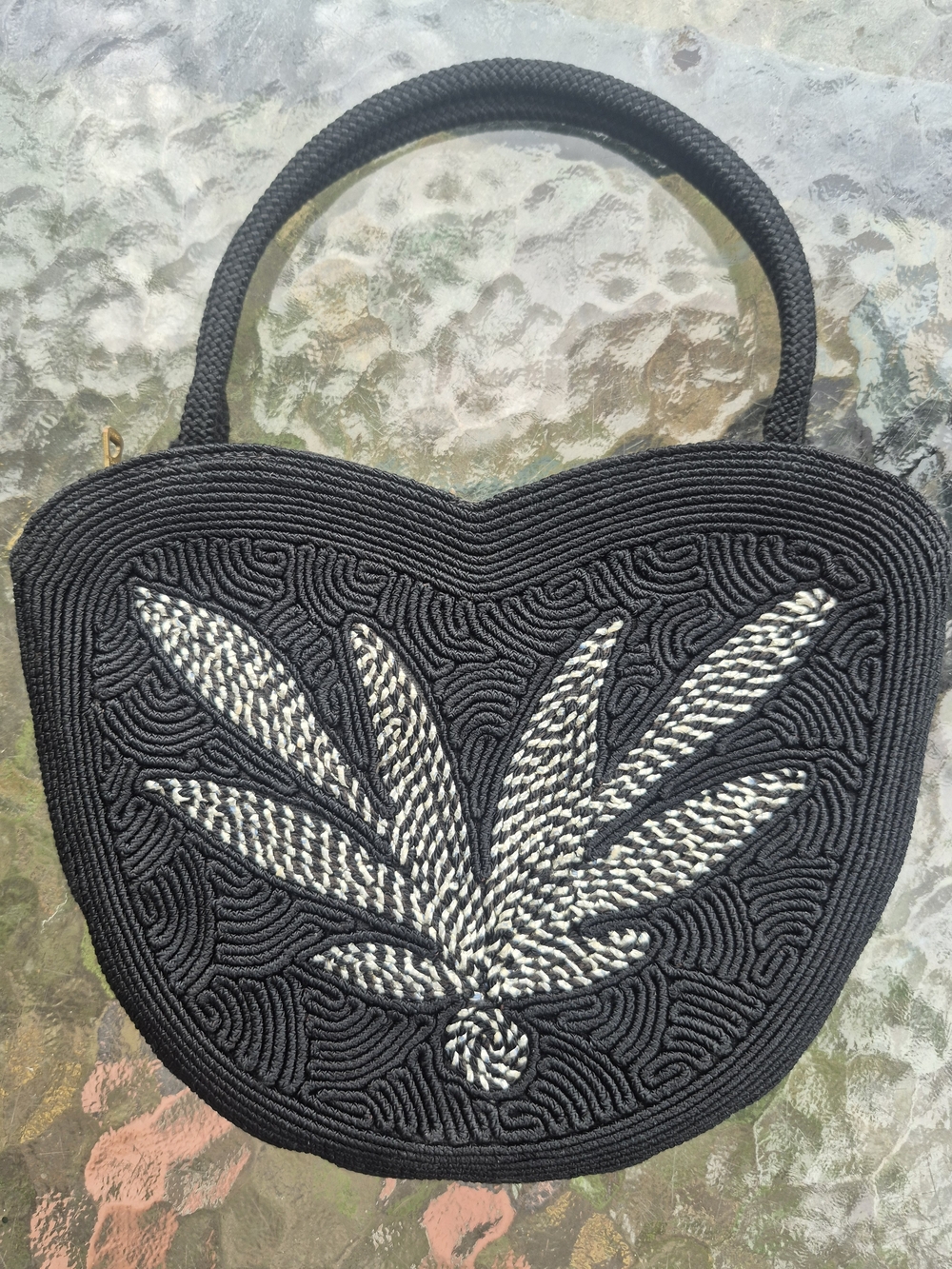 Art Deco Soutache Corded  Black Palm Leaf  Mid Century Retro Purse